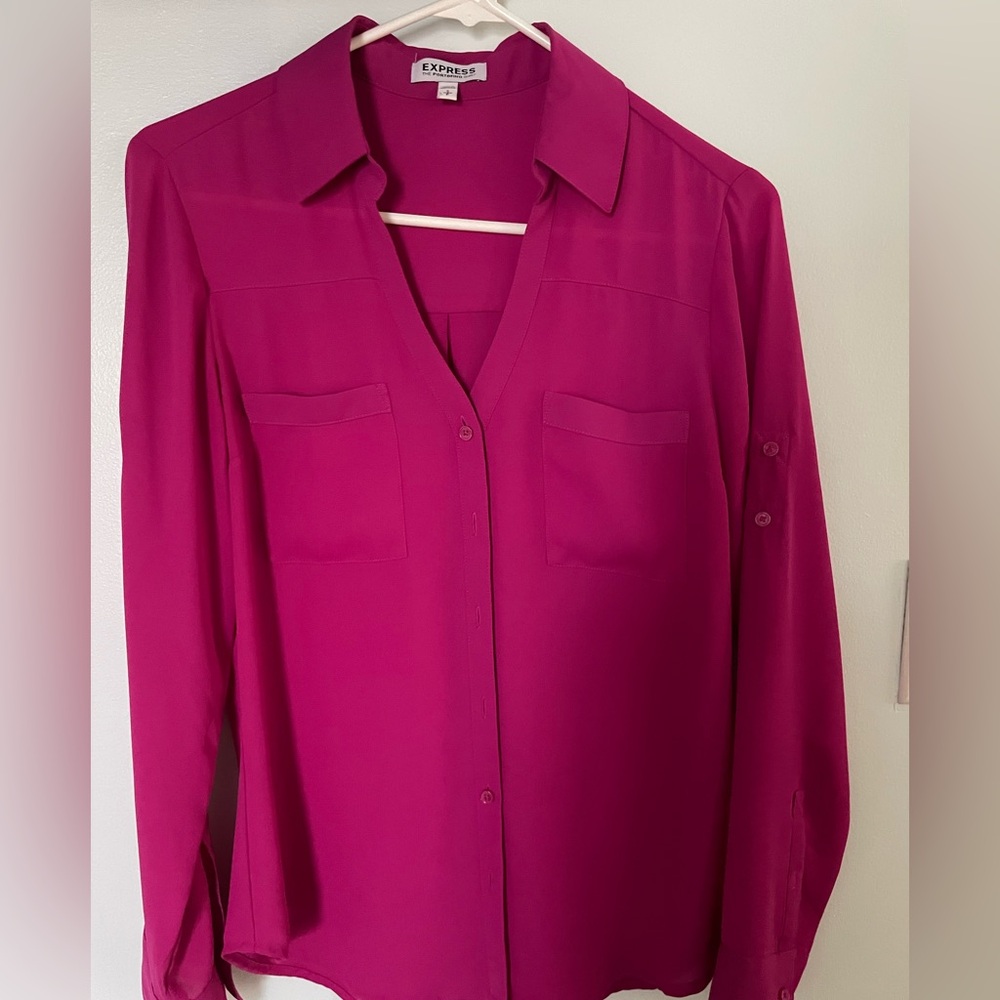 Express Women's Portofino Shirt Fuchsia Pink Blouse size S excellent condition